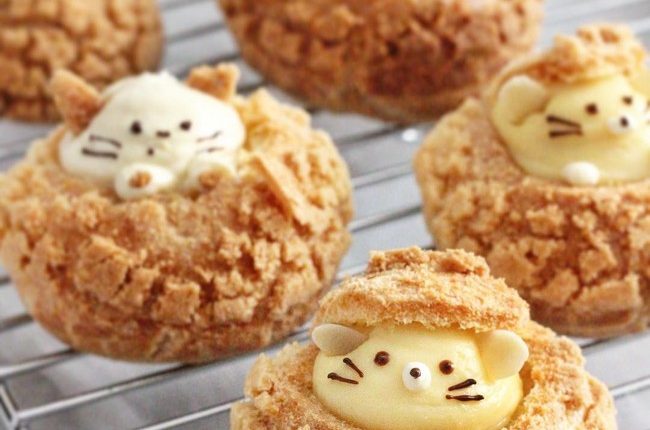 Kitty and mouse cookie choux puffs
