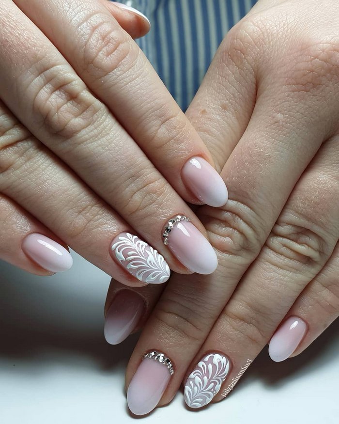 Pink White Wedding Nail Art Design Ideas #wedding #nails #weddingideas #weddingnails