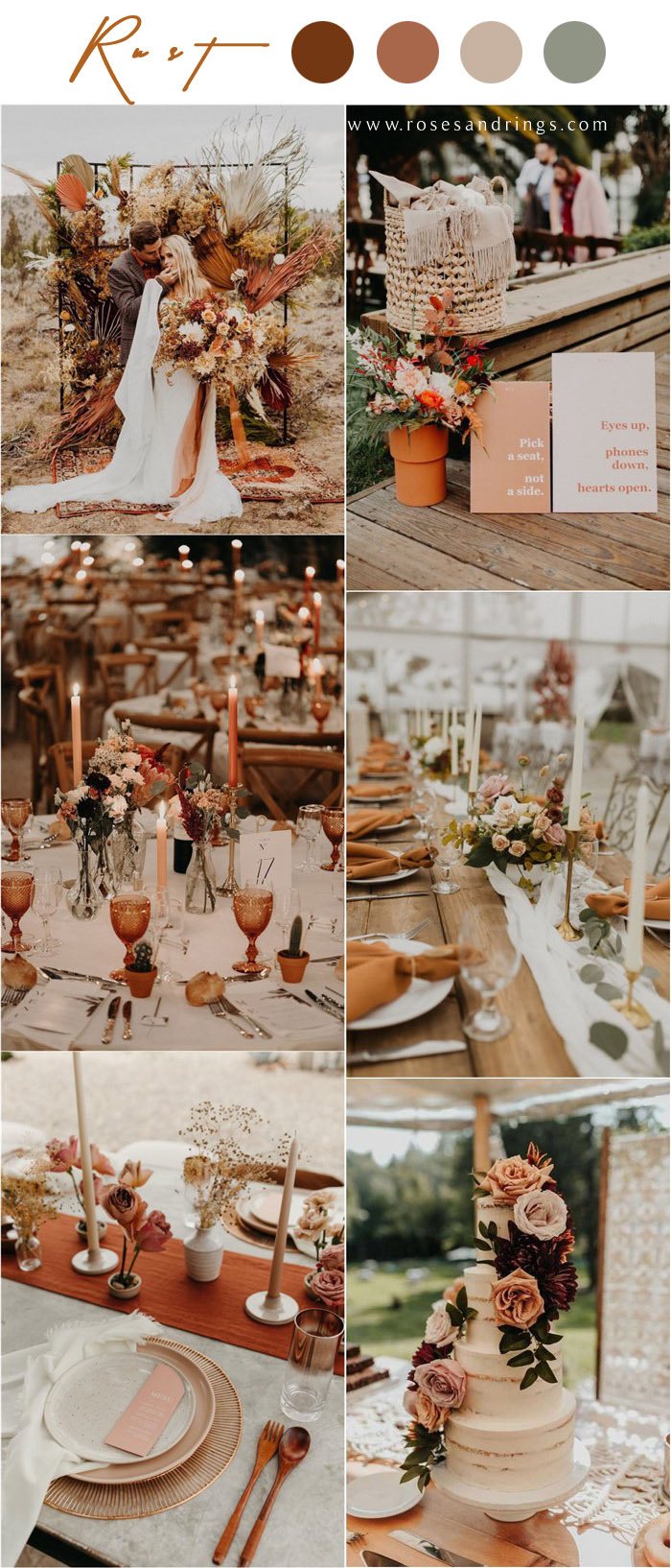 Bohemian rust dusty orange wedding color ideas #rustwedding #fallwedding #weddingcolors #weddingideas #dustyorange