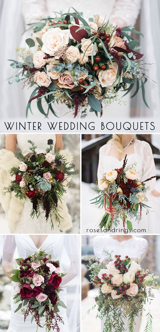 burgundy and blush winter bridal bouquets ideas