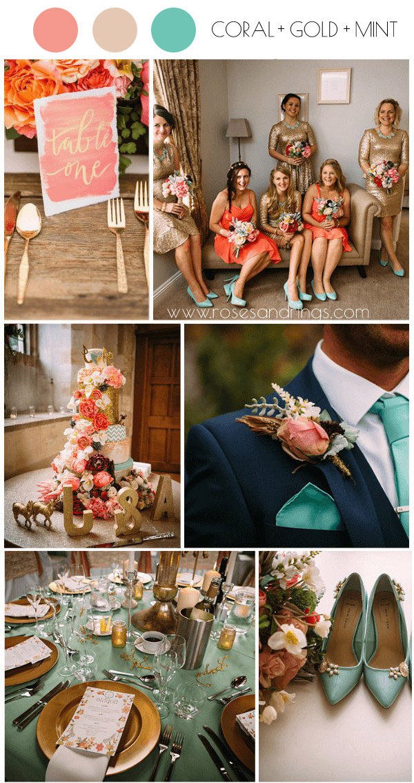 coral gold and mint summer wedding color combos