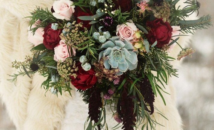 gorgeous burgundy and blue organic bridal bouquets