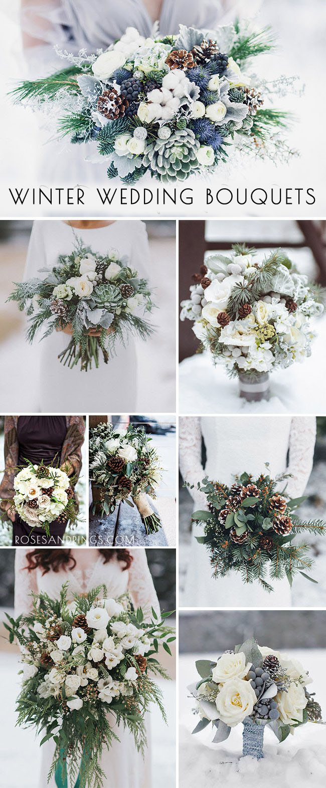 winter wedding bouquets ideas with pine cones