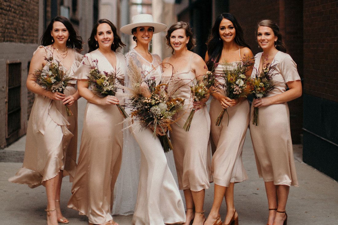 champagne satin bridesmaid dress