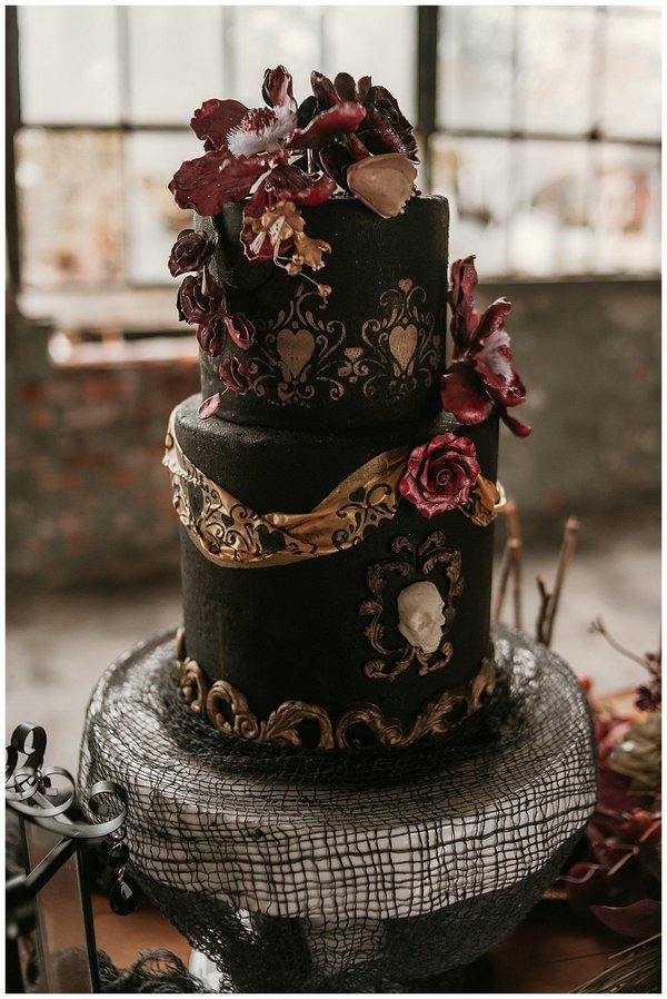 ‘Til Death’ Halloween Gothic Black Wedding Cake