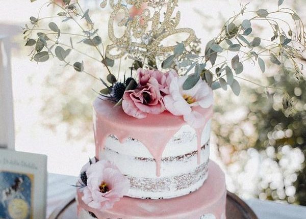 Pink Drip Semi-naked Wedding Cakes