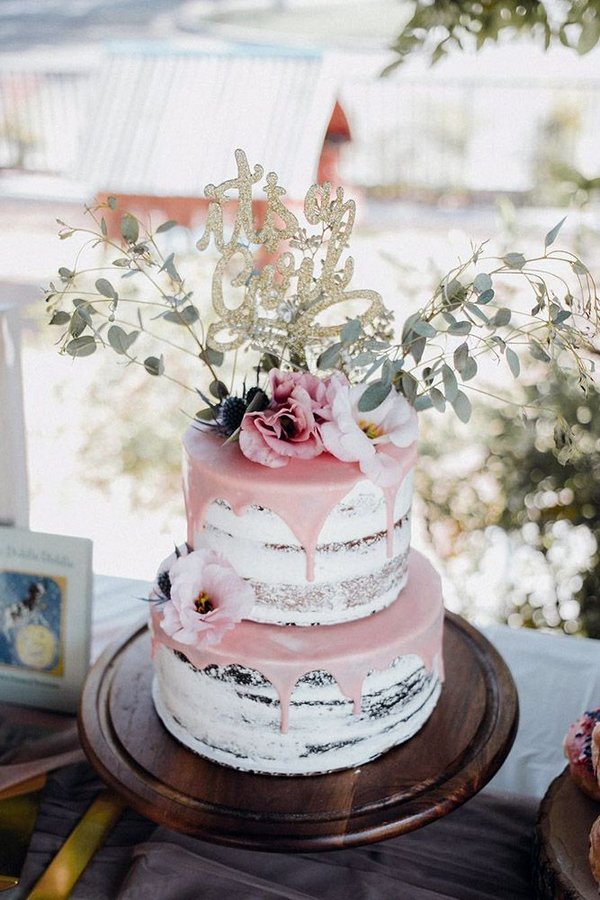 Pink Drip Semi-naked Wedding Cakes