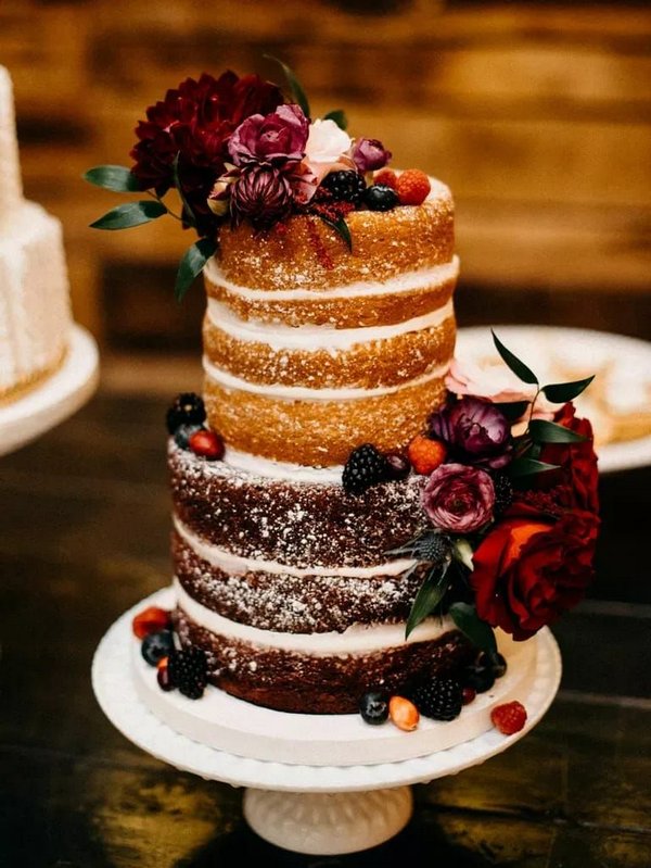 Rustic Wedding Cake with Flowers