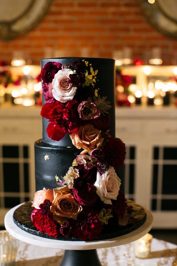 Black Wedding Cake With Flowers 