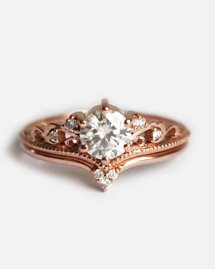 Moissanite Engagement Ring Set with Diamonds2