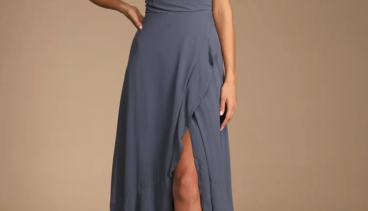 Blue Lace-Up High-Low Wedding Guest Dress for Formal Wedding