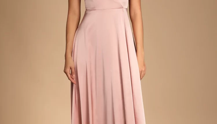 Blush Pink Satin Maxi Guest Dress for Black-tie Wedding