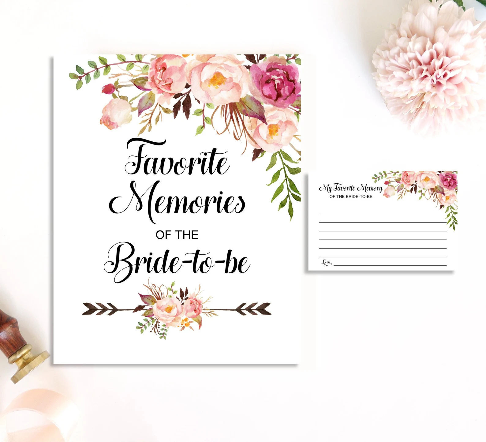 Favorite Memory With Bride Pink Floral Boho Bridal Shower Share Your Memory Card