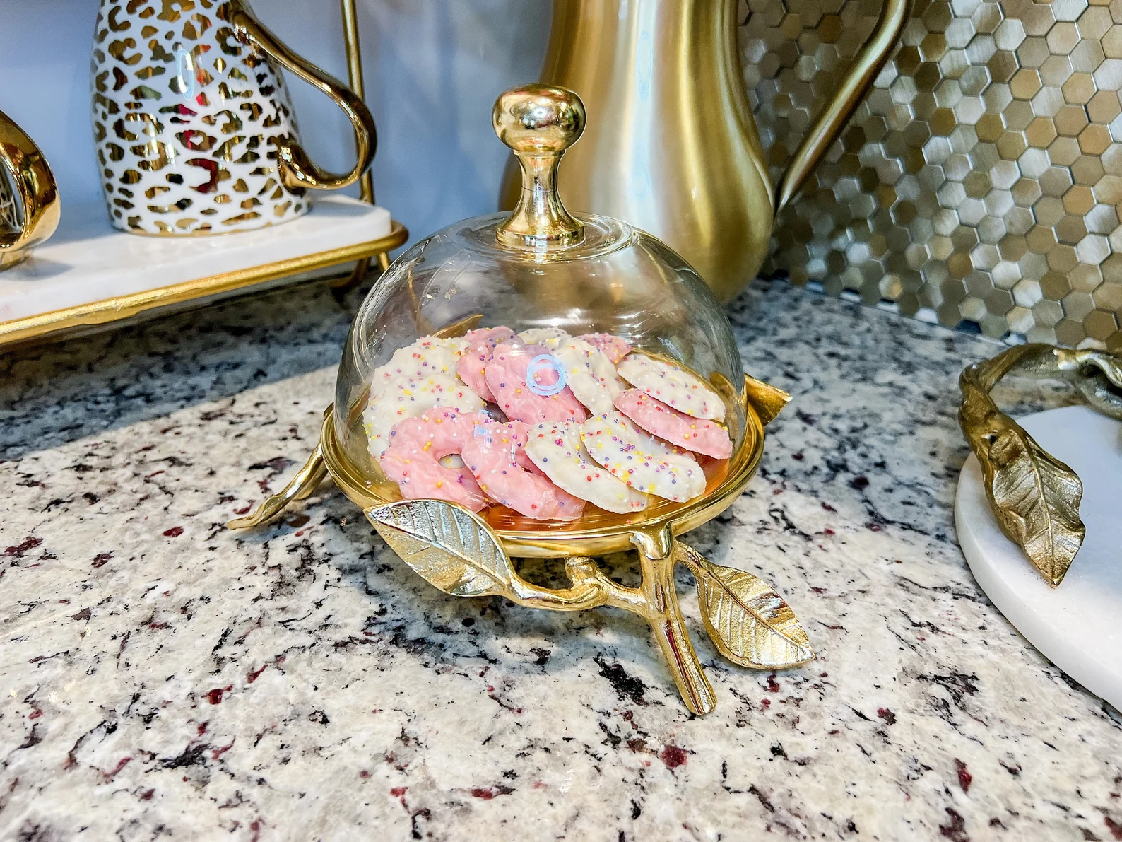 Gold Pedestal Dessert Stand with Glass Dome Lid wedding bridal shower gift