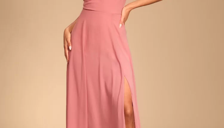 Rose Pink Cowl Lace-Up Maxi Guest Dress for Black-tie Wedding