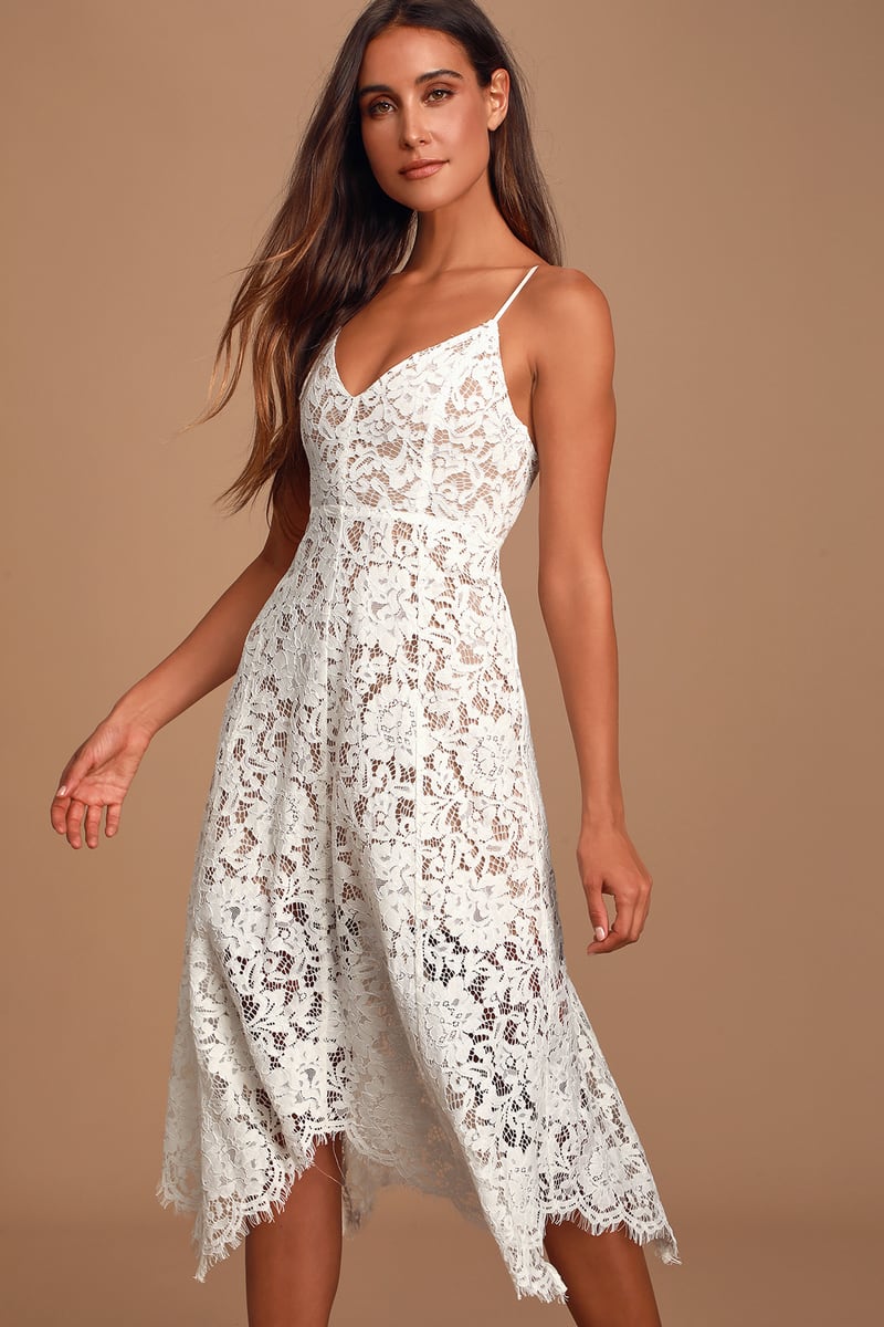 White Lace Midi Bridal Shower Dress
