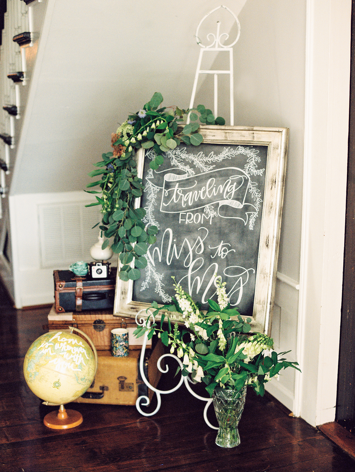 bridal shower theme ideas travel themed sign with eucalyptus