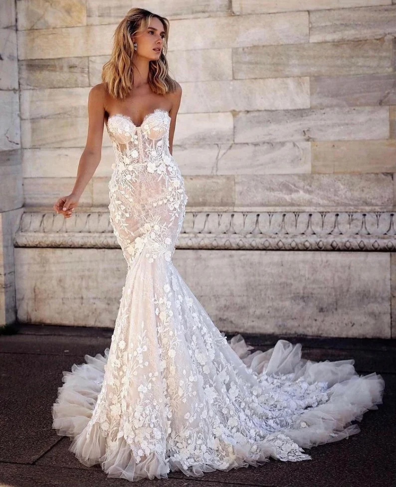 Sexy corset mermaid wedding dress champagne mermaid wedding image 1