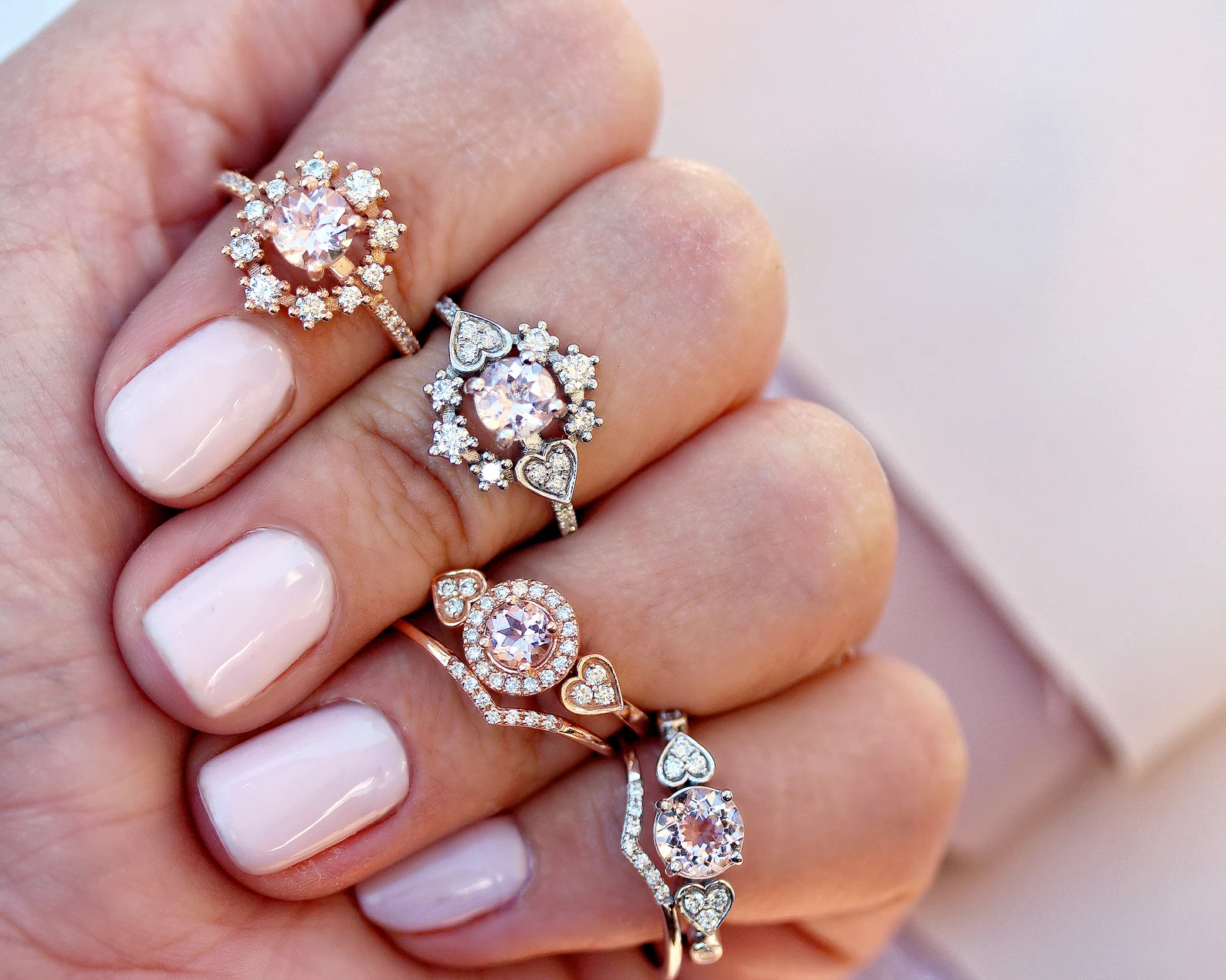 14k Rose Gold flower Morganite Diamond Antique Art Deco Engagement Ring