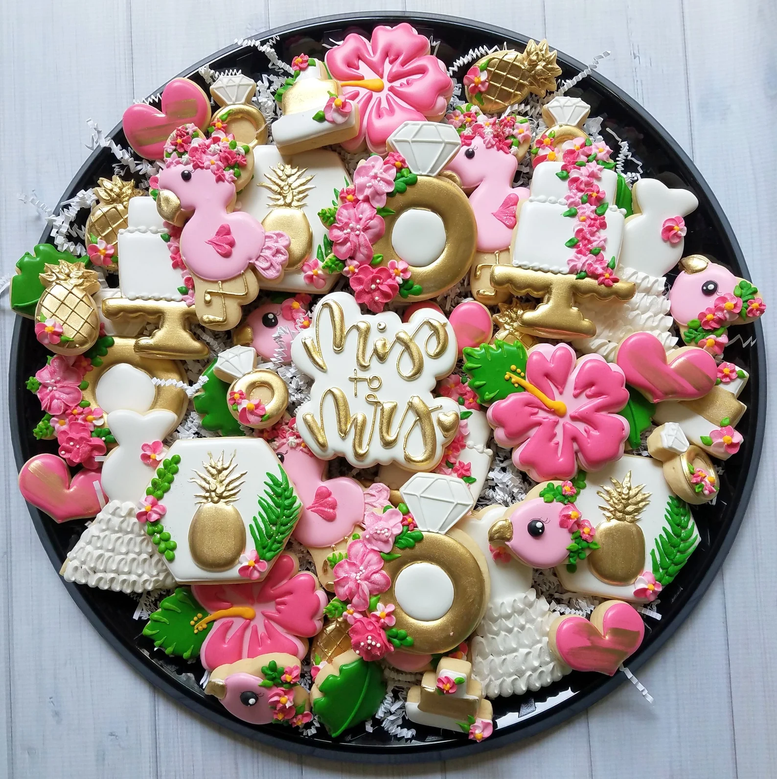 Flamingo tropical bridal shower cookies