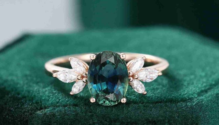Vintage Oval Sapphire Emerald Engagement Ring