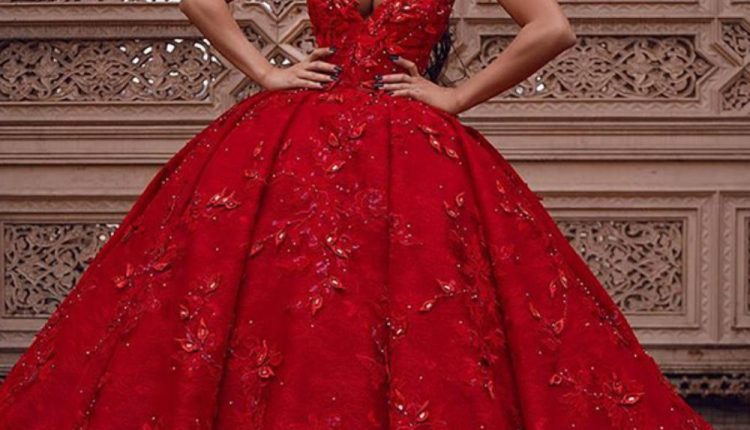 red wedding dresses ball gown sweetheart strapless neckline lace