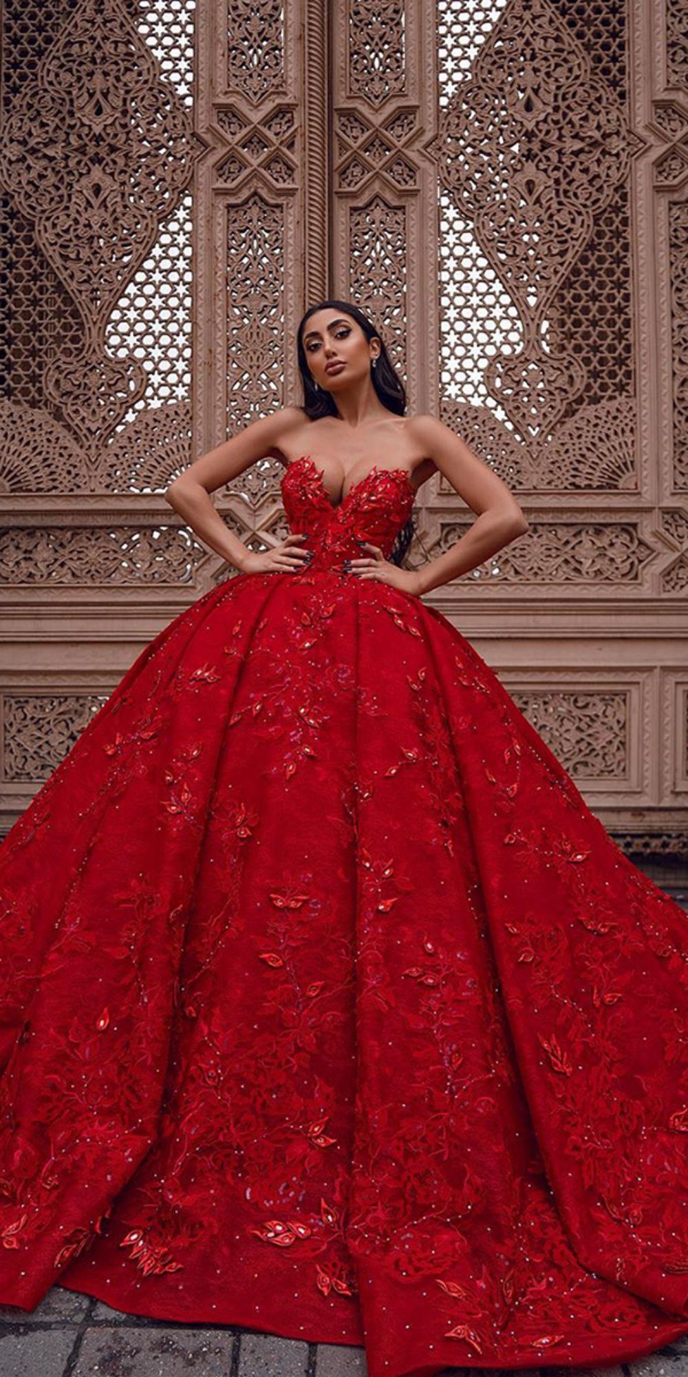 red wedding dresses ball gown sweetheart strapless neckline lace