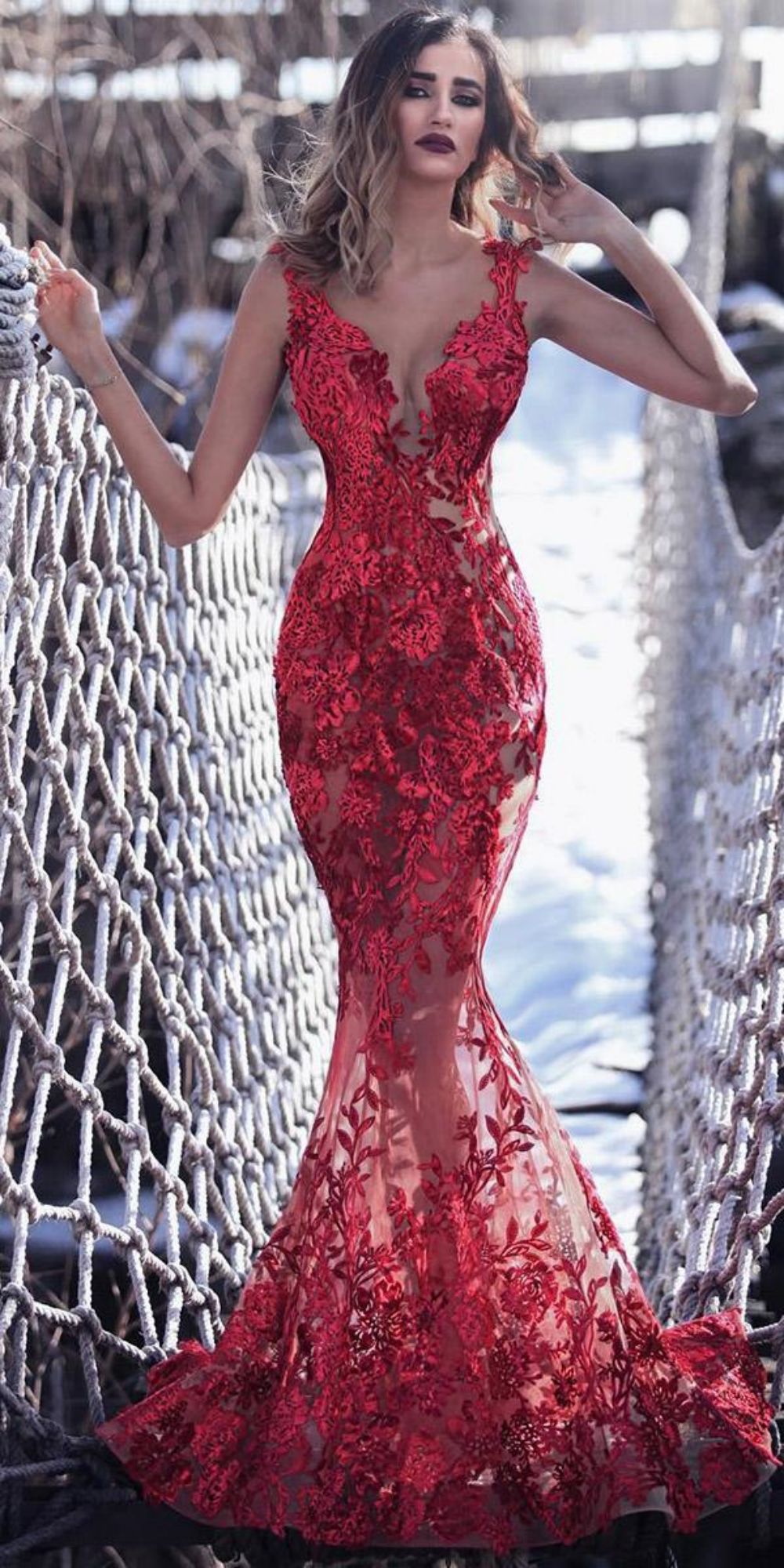 red wedding dresses sexy floral mermaid sleeveless
