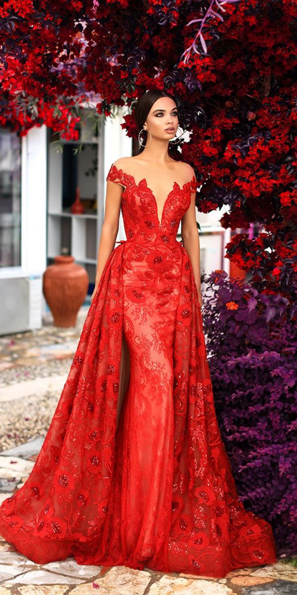red wedding dresses sheath with overskirt sweetheart neckline lace