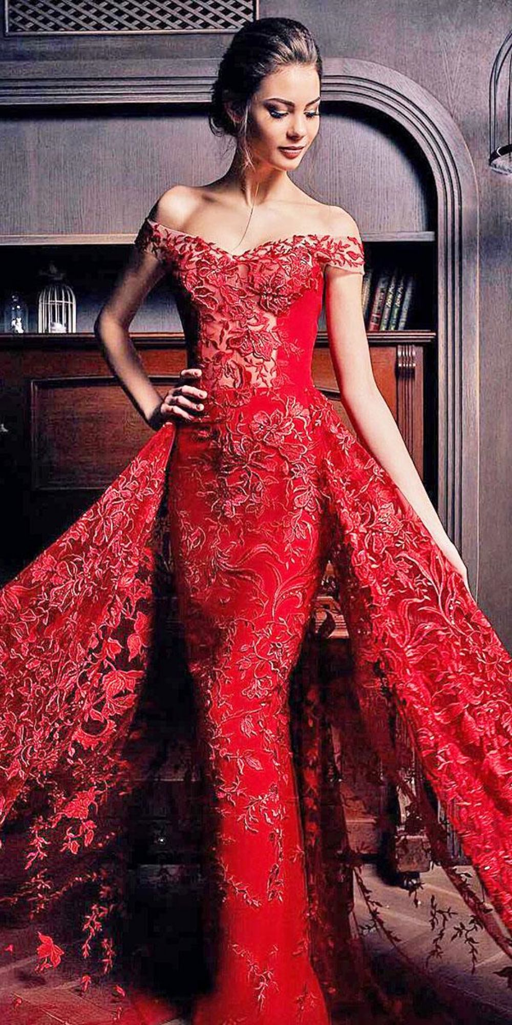 red wedding dresses sweetheart off the shoulder floral appliques