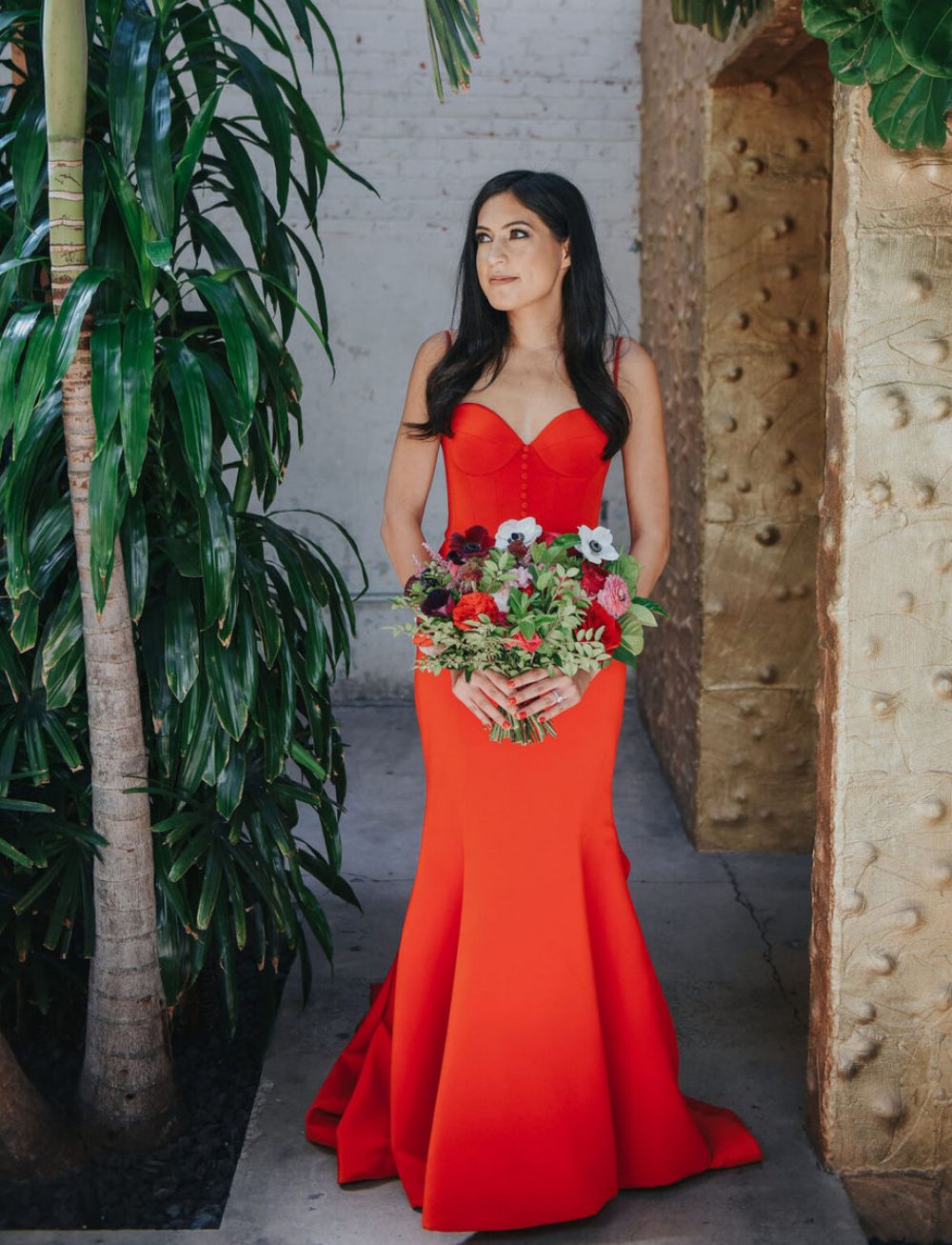 simple mermaid red wedding dress