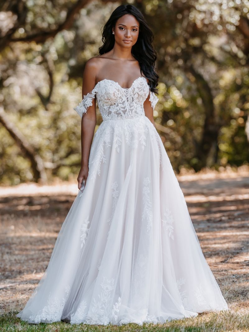 off the shoulder a-line ball gown wedding dress