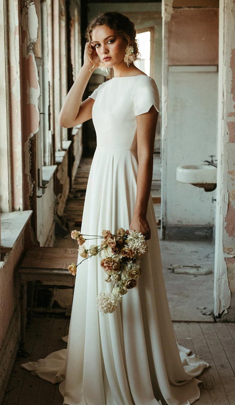 simple wedding dresses a line with cap sleeves bohemian elizabet dye