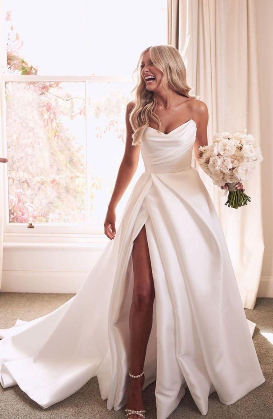 simple wedding dresses satin strapless ball gown