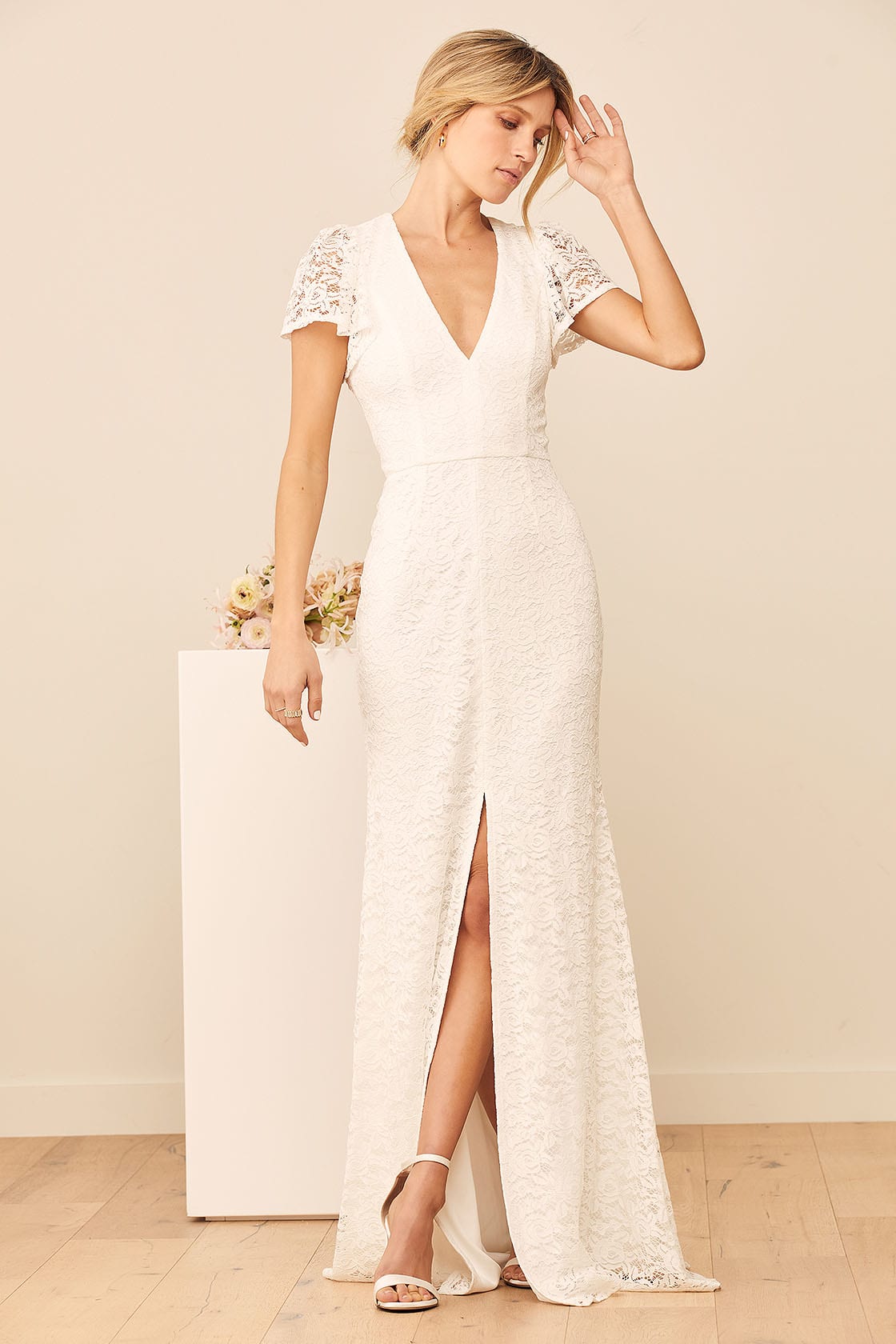 Lace Flutter Sleeve Casual Wedding Dress