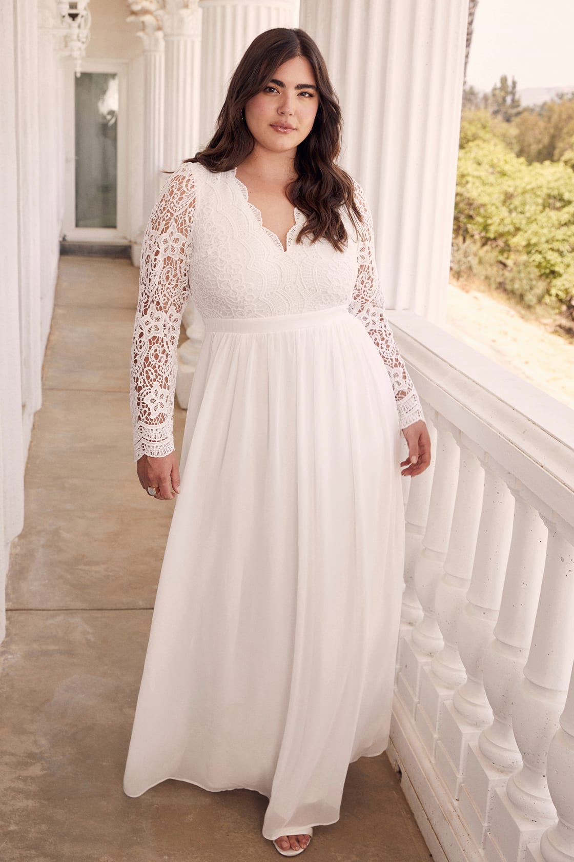 Plus Size Long Sleeve Lace Casual Wedding Dress