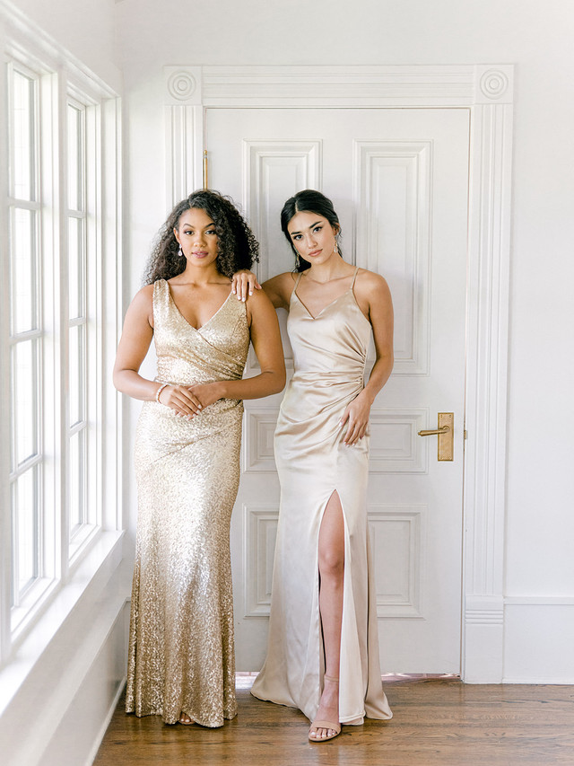 Champagne Gold Sequin Satin Bridesmaid Dresses