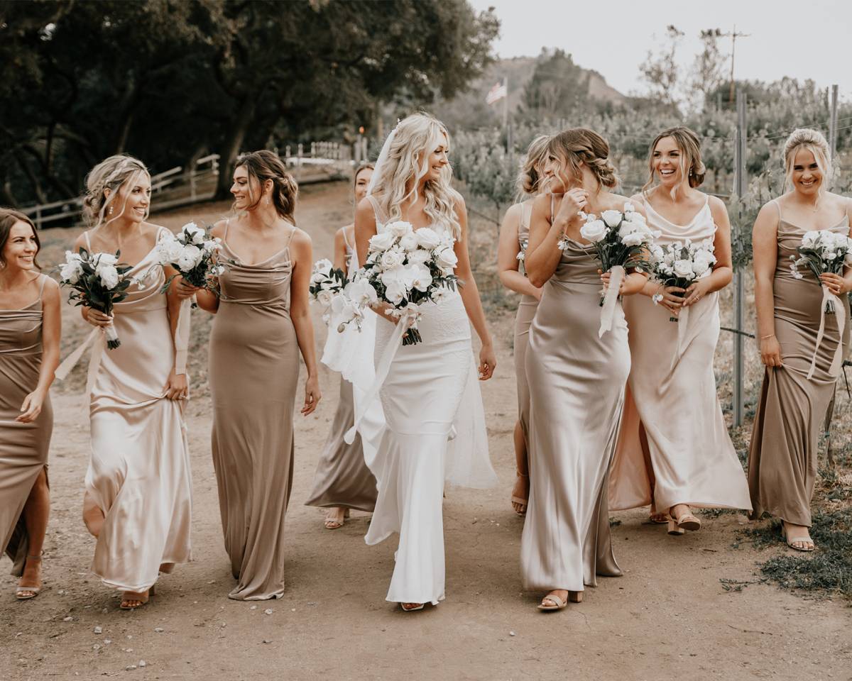 Champagne Velvet and Gold Champagne Satin Bridesmaid Dresses