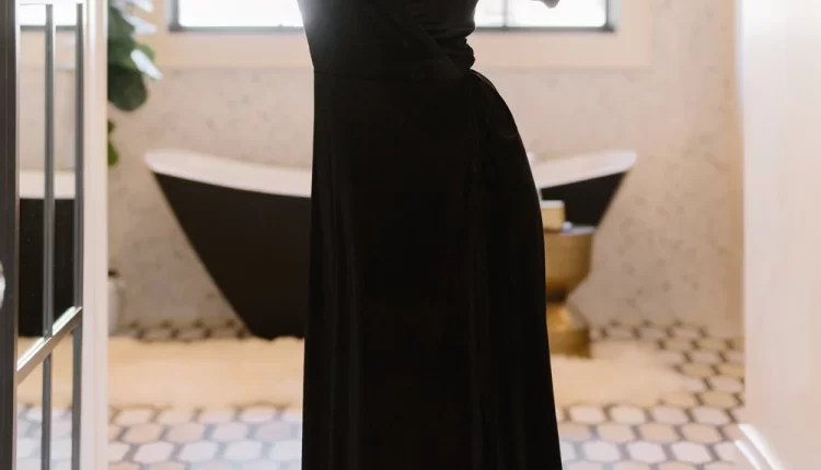 Black Velvet Wrap Maxi Bridesmaid Dress