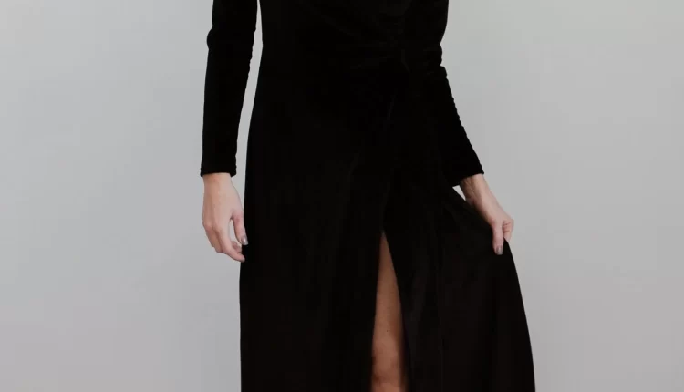 Long Sleeve Black Velvet Wrap Bridesmaid Dress