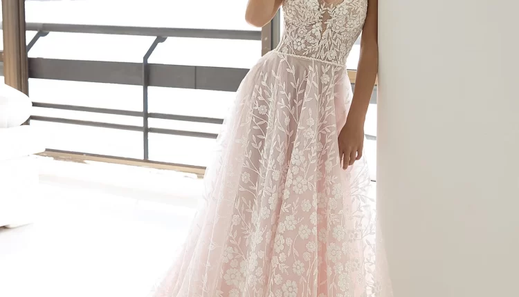 Light pink A-line wedding dress
