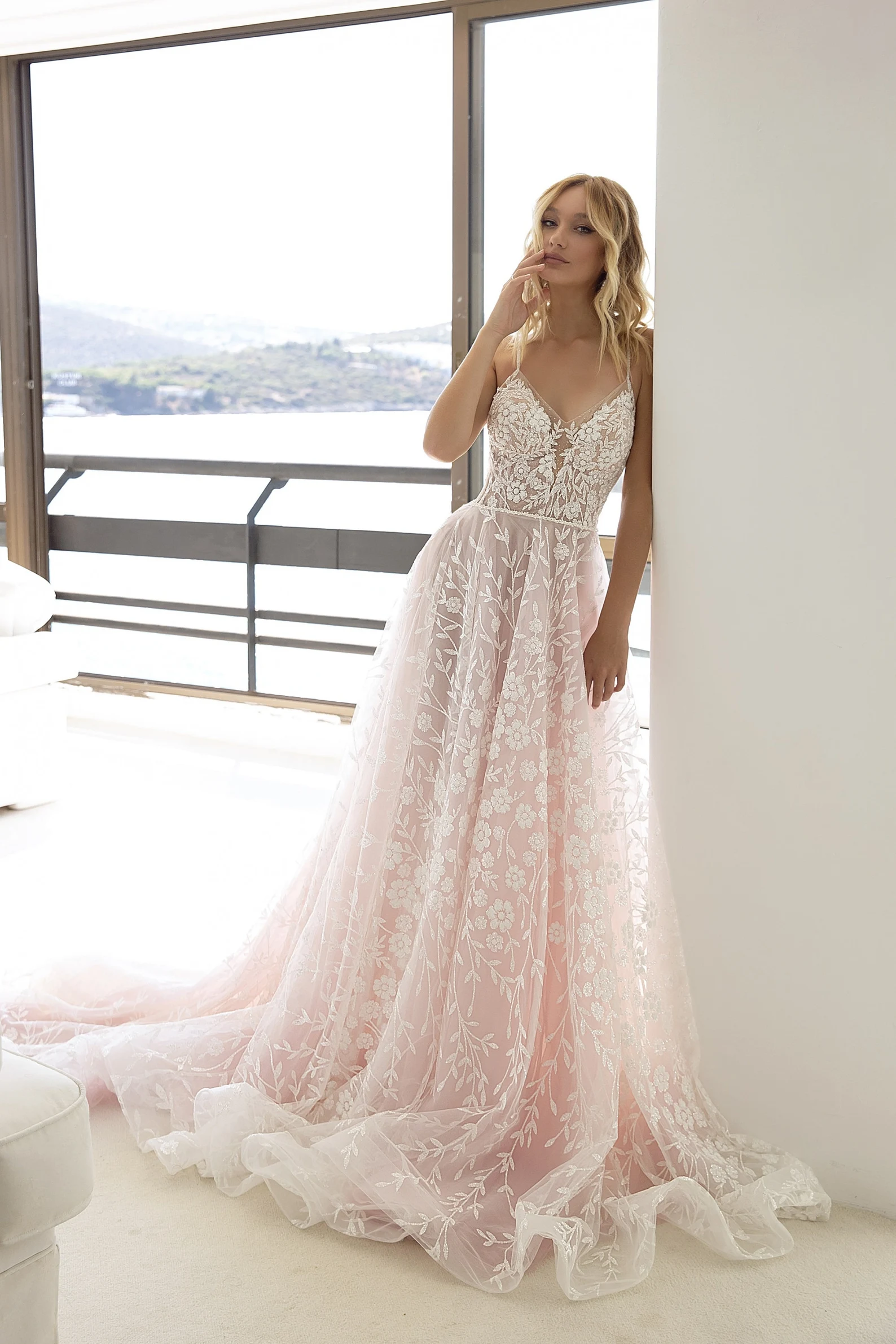 Light pink A-line wedding dress