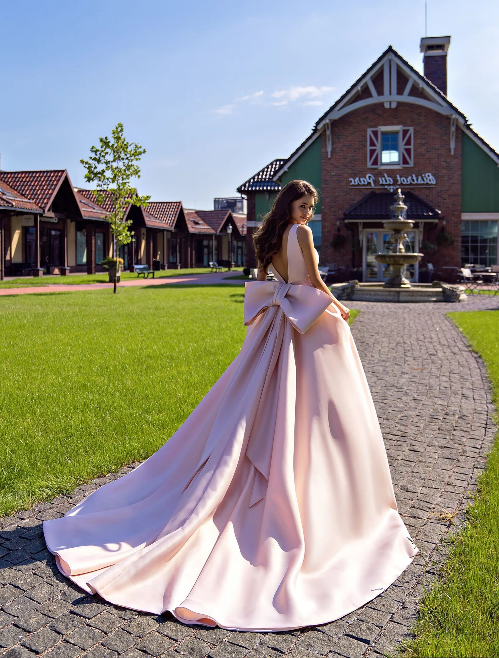 Pink Cathedral Wedding Dress with Belt