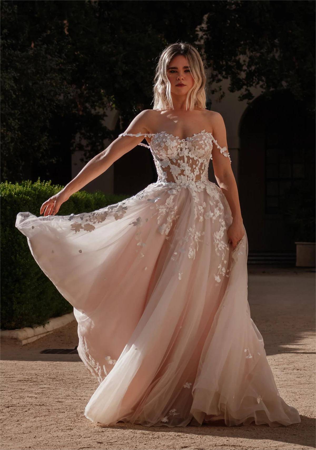 Illusion Neck Nude Lace Chiffon Wedding Guest Gown - Xdressy