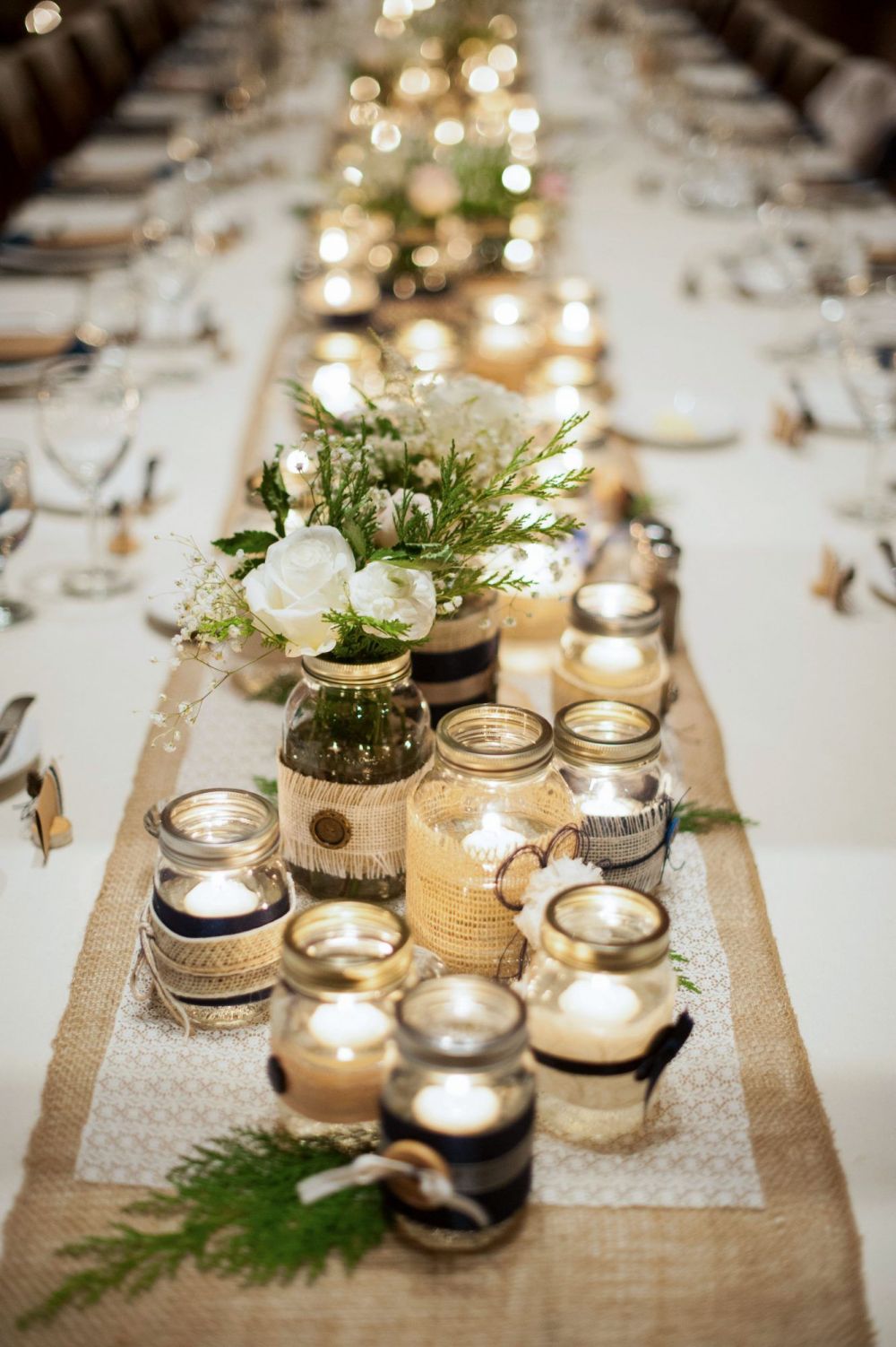 rustic mason jar wedding table runner