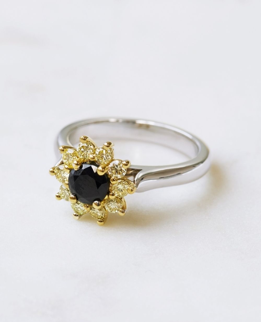 sunflower shapes engagement ring