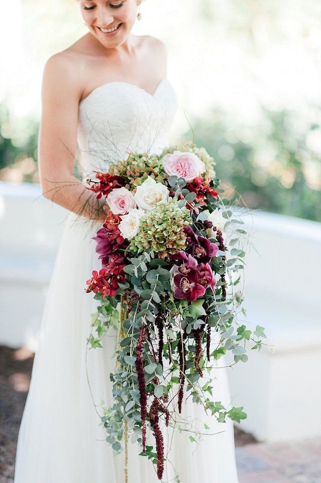 Marsala Eucalyptus Green Hydrangea Cascade Bouquet