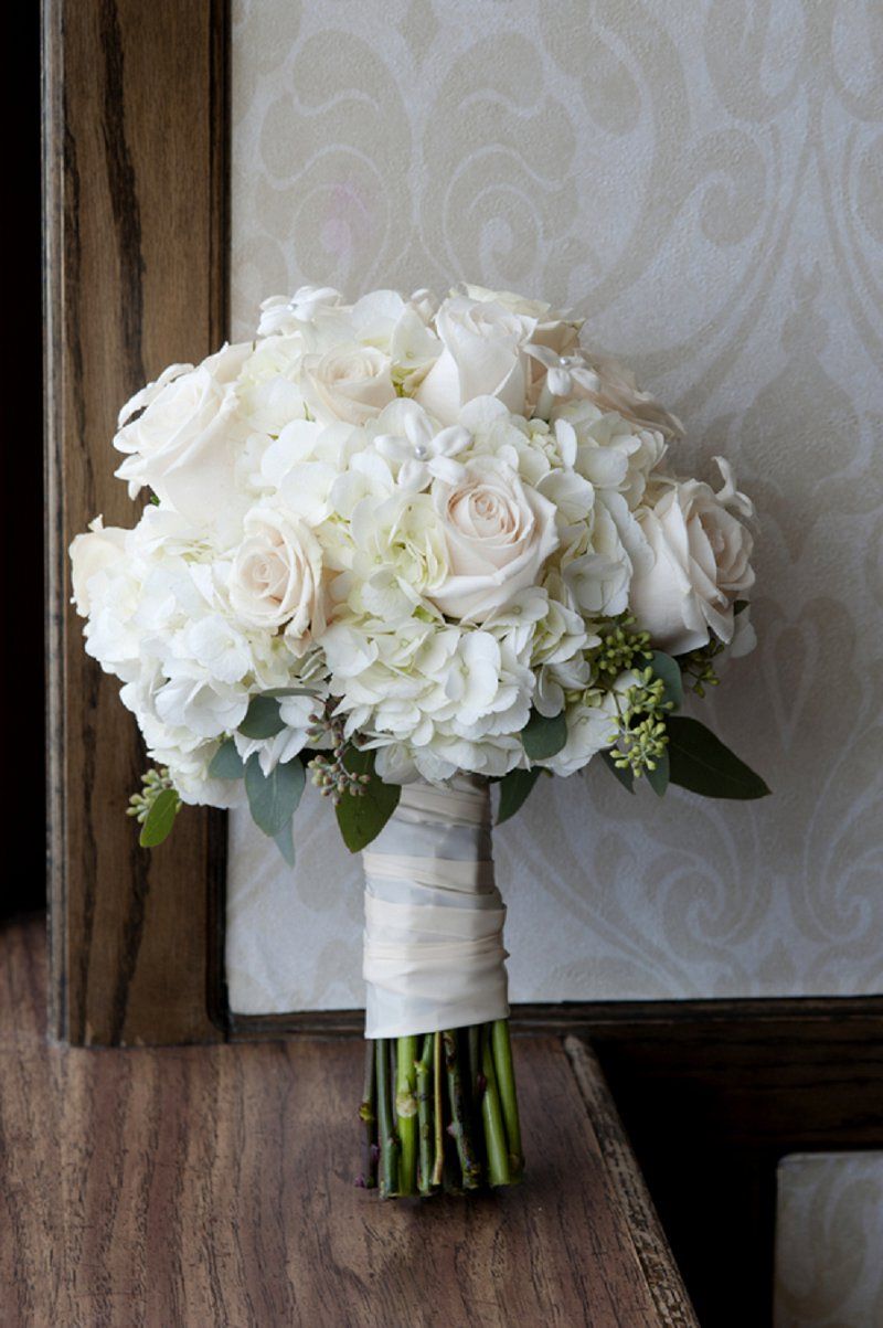 all white hydrangea wedding bouquet