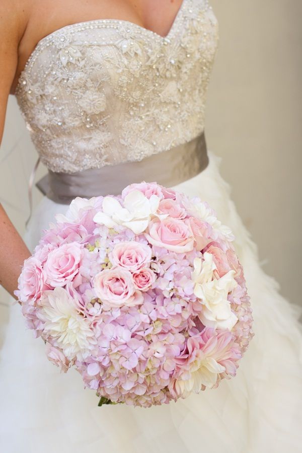 dusty rose hydrangeas wedding bouquet