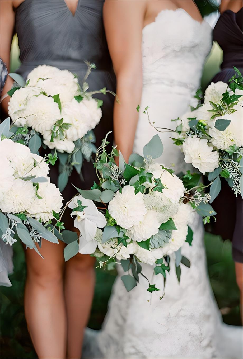 greenery white hydrangea wedding bouquet